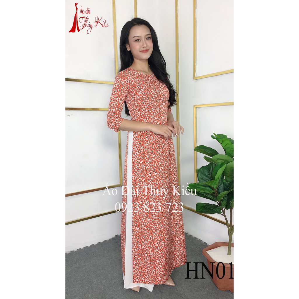 Áo dài Thúy Kiều in 3D lụa Hàn Châu hoa hồng nhí HN01 ❤️FREESHIP❤️ mềm mại, co giãn, thấm hút mồ hôi