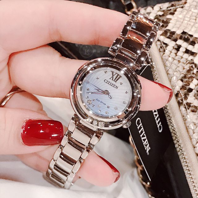 Đồng hồ nữ Citizen Sunrise EM0320-59D mặt xanh tím siêu đẹp