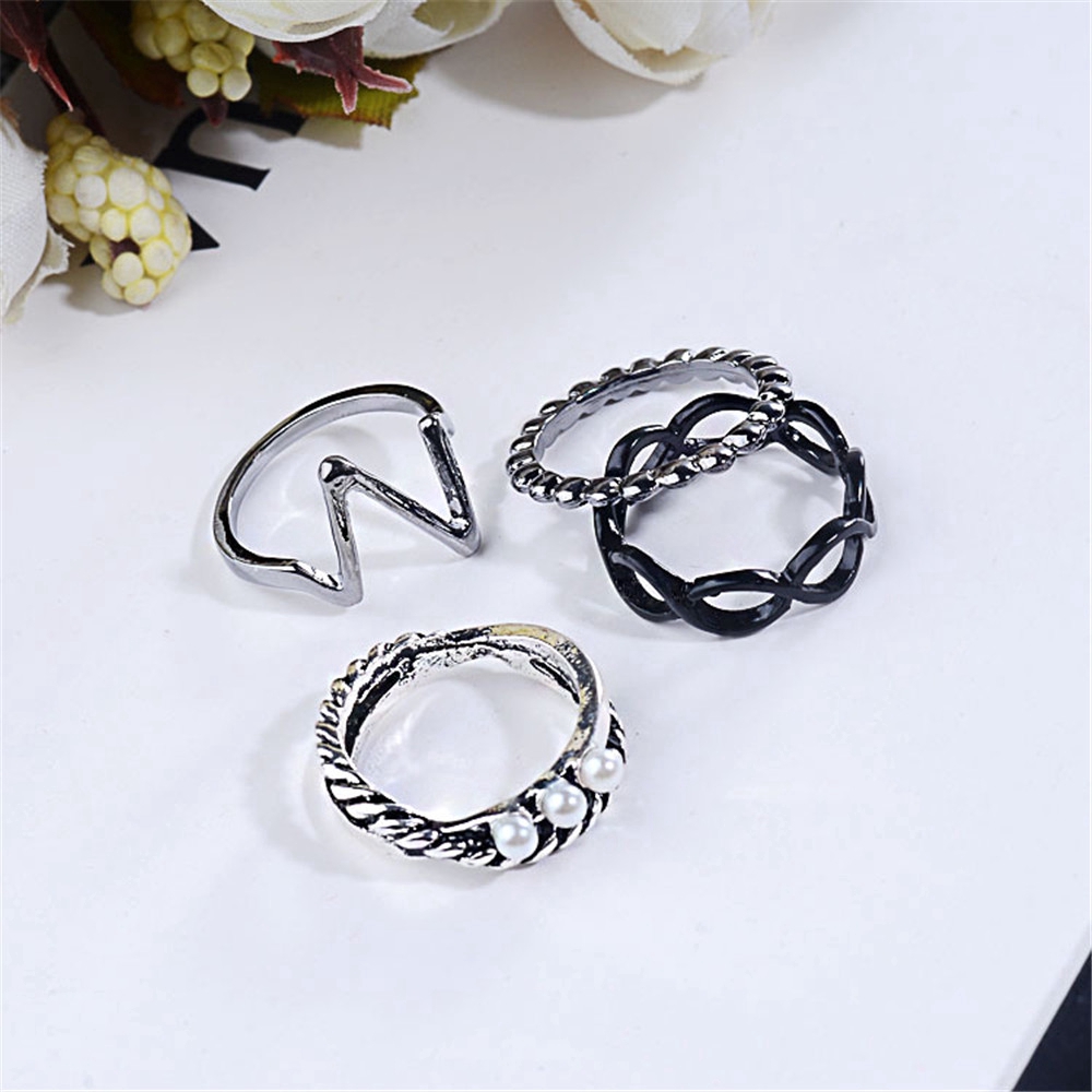 Set 4 nhẫn đeo tay kim loại phong cách Retro cho cặp đôi