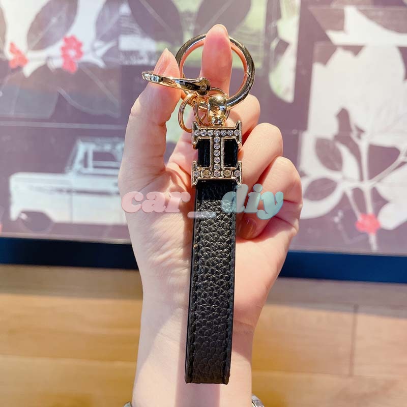 Móc Khóa Da Hình Chữ H Đính Đá Cao Cấp