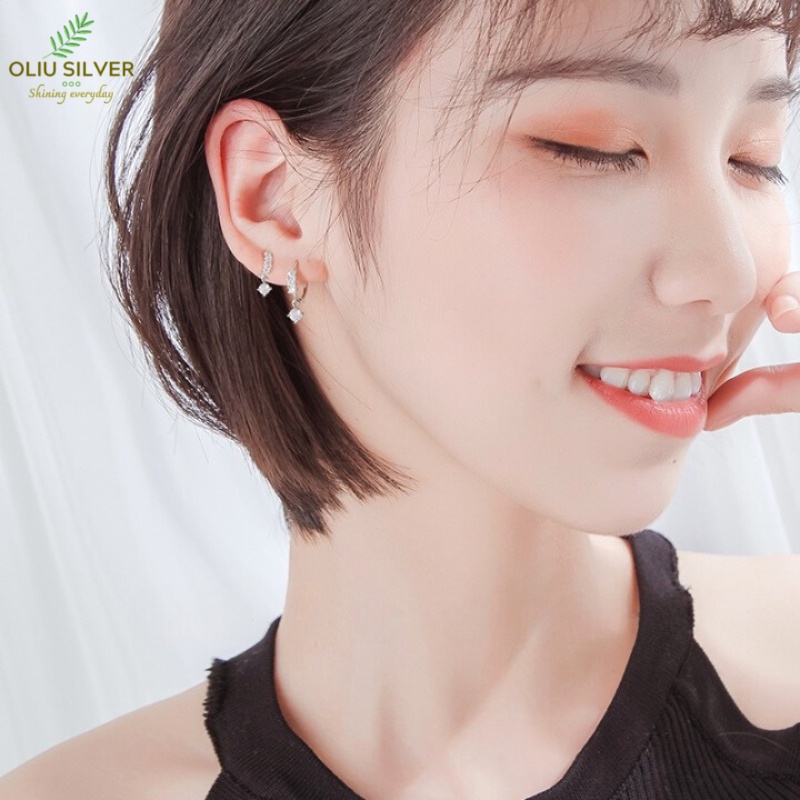 Bông Tai Bạc S925 Khoen Tròn Siêu Nhí Đá Rơi Trẻ Trung Cá Tính | Khuyên Tai Nữ Trang Sức Bạc Thời Trang
