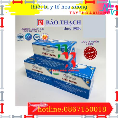 [Hàng Chính Hãng] KhẩuTtrang Y Tế 4 Lớp Bảo Thạch Kháng Khuẩn Màu Xanh Hộp 50 Cái