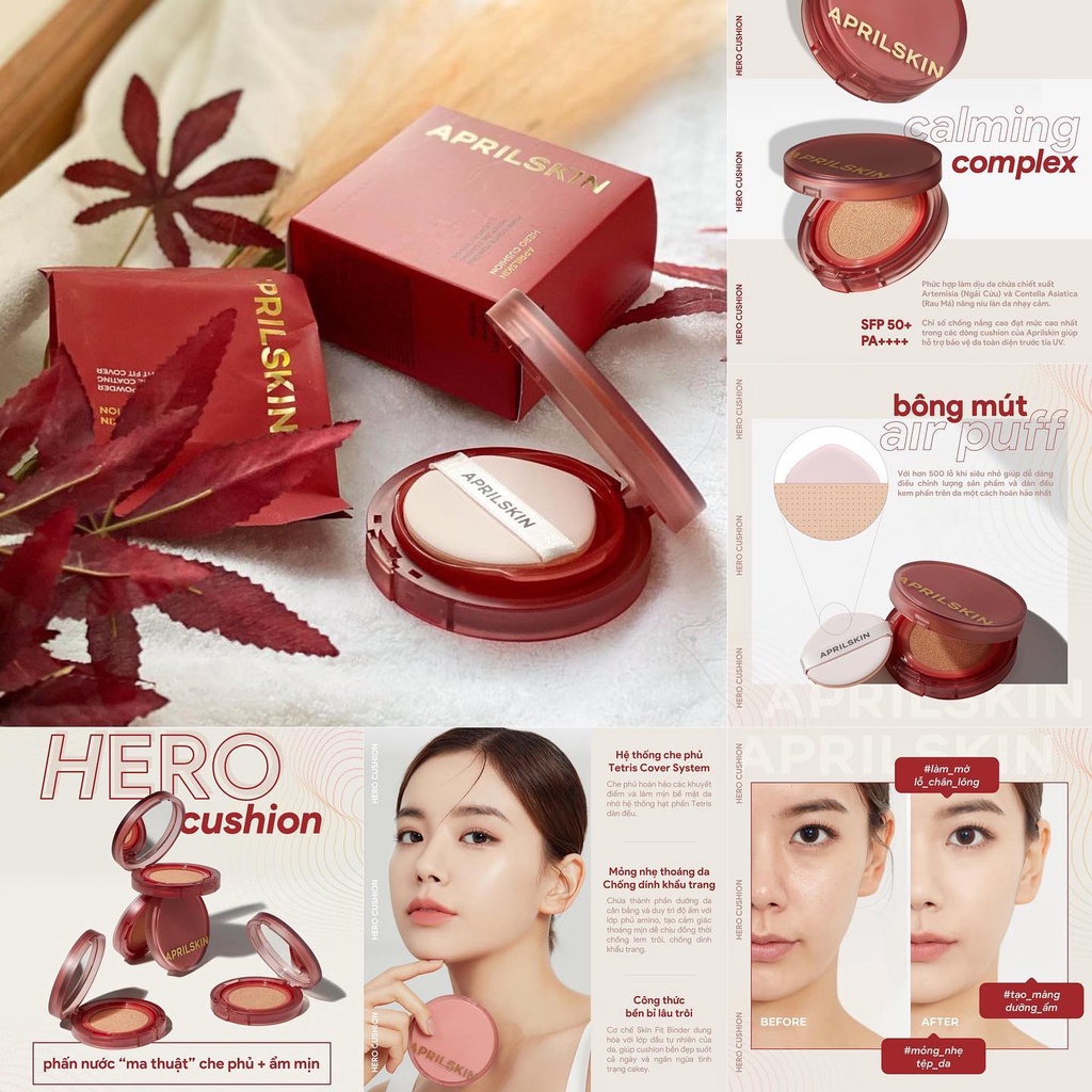 Phấn nước - Cushion Aprilskin Hero - Đỏ - Tặng kèm lõi