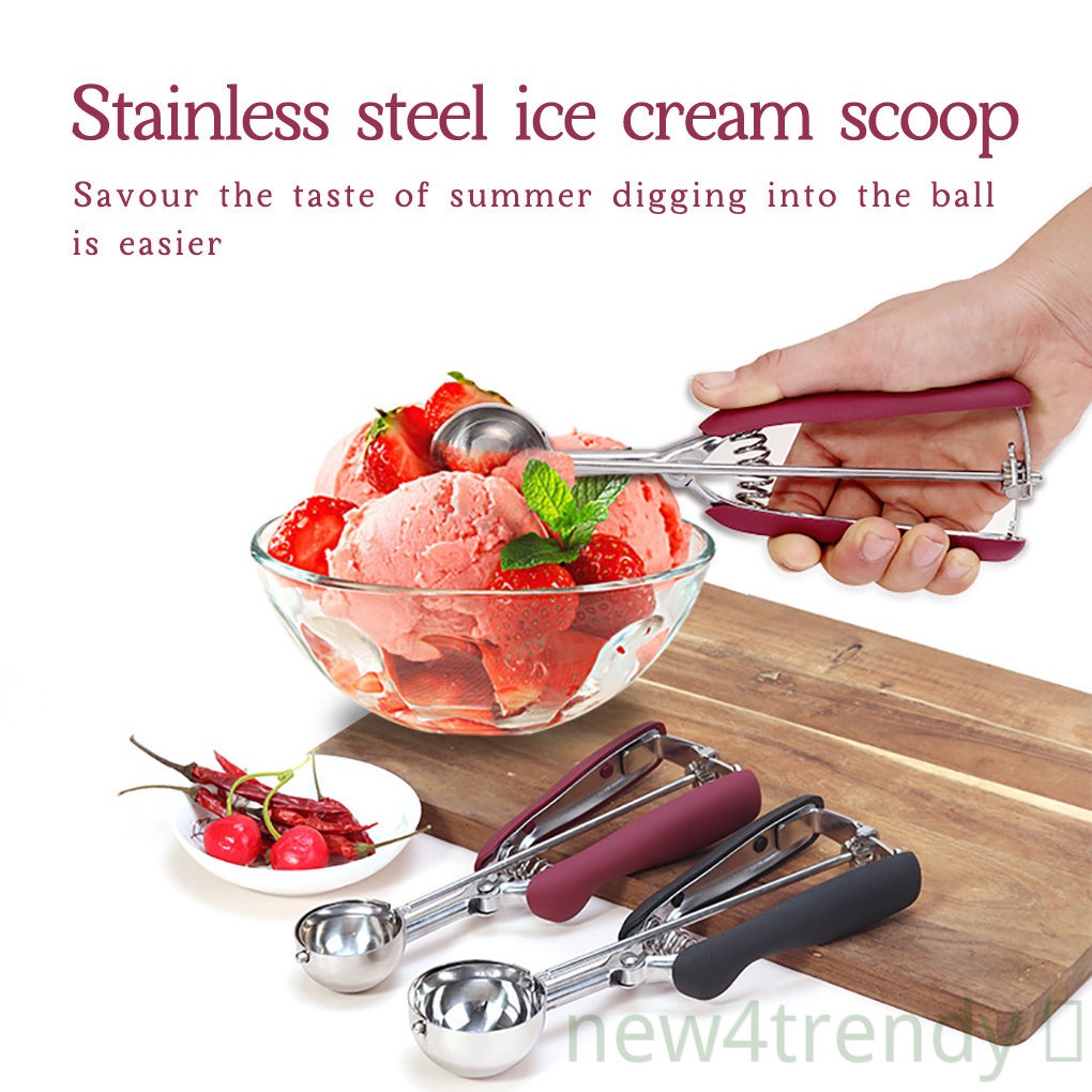 [NEW4]Ice Cream Scoop Stainless Steel Cookie Dough Spoon Fruit Potato Digging Ball Scooper, Wine Red, 5cm