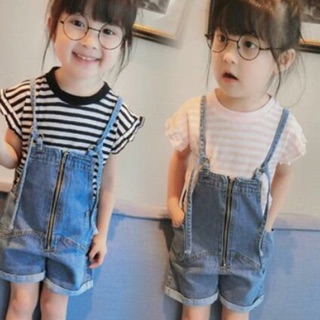 Sét yếm bò kèm áo kẻ cho bé gái Sz 2-7T