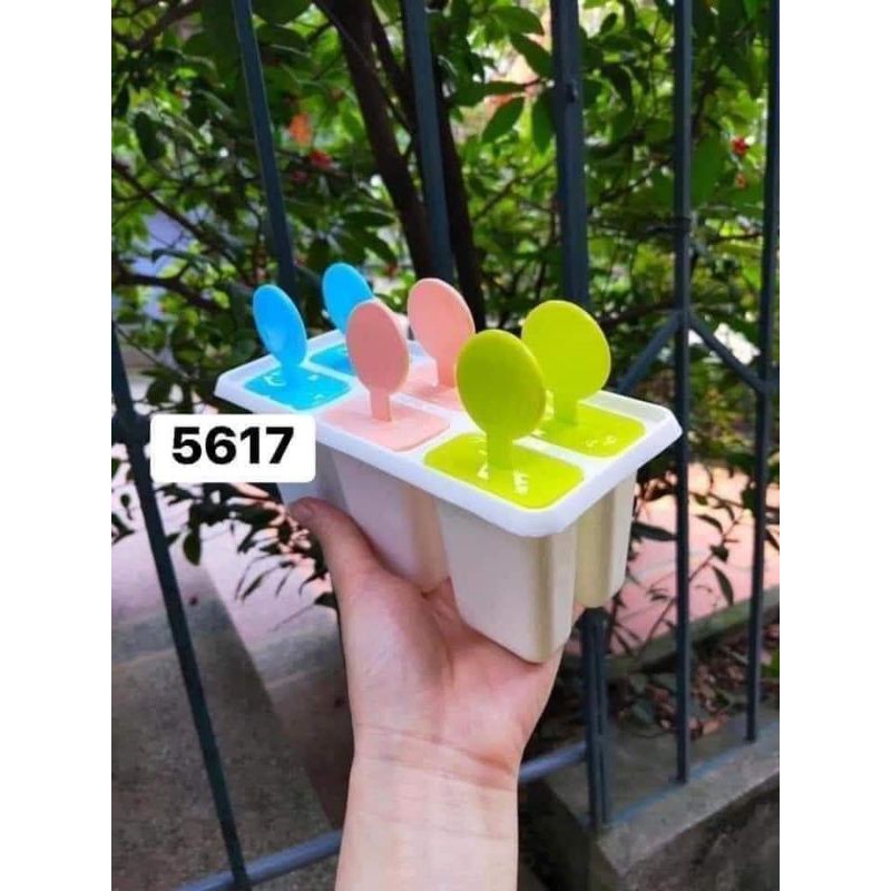 Khuôn Làm Kem 6 Que Nhựa Việt Nhật, Khuôn Kem Có Nắp Tay Cầm Nhiều Màu Sắc
