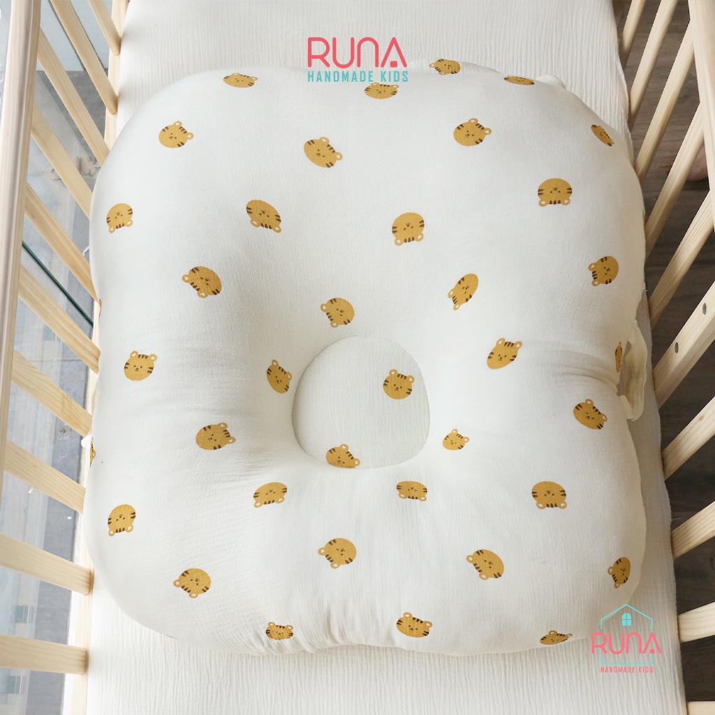 Gối chống trào ngược cho bé cao cấp vải xô Muslin RUNA KIDS gối chống nôn trớ an toàn cho bé size lớn 65x70cm