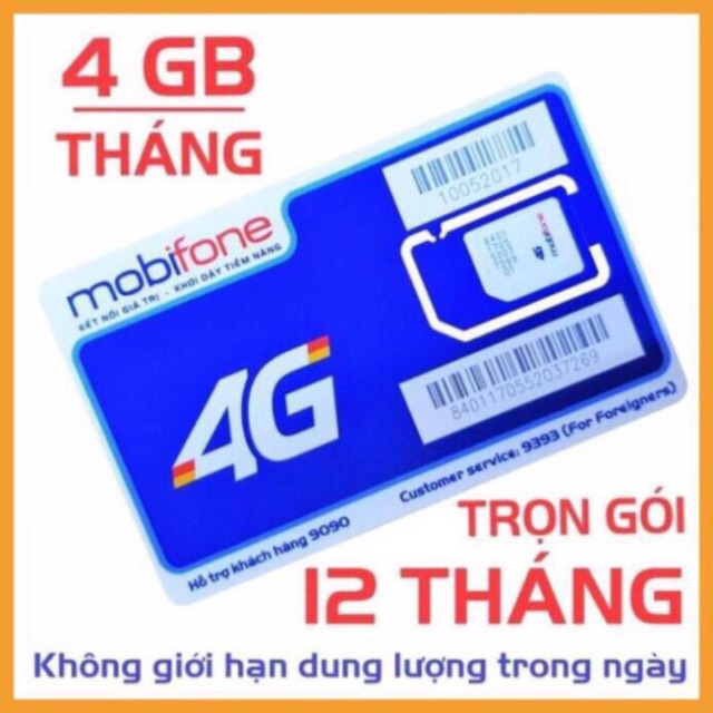 SIM 4G MOBIFONE MIỄN PHÍ 12 THÁNG. MỖI THÁNG 4GB KHÔNG NẠP TIỀN.