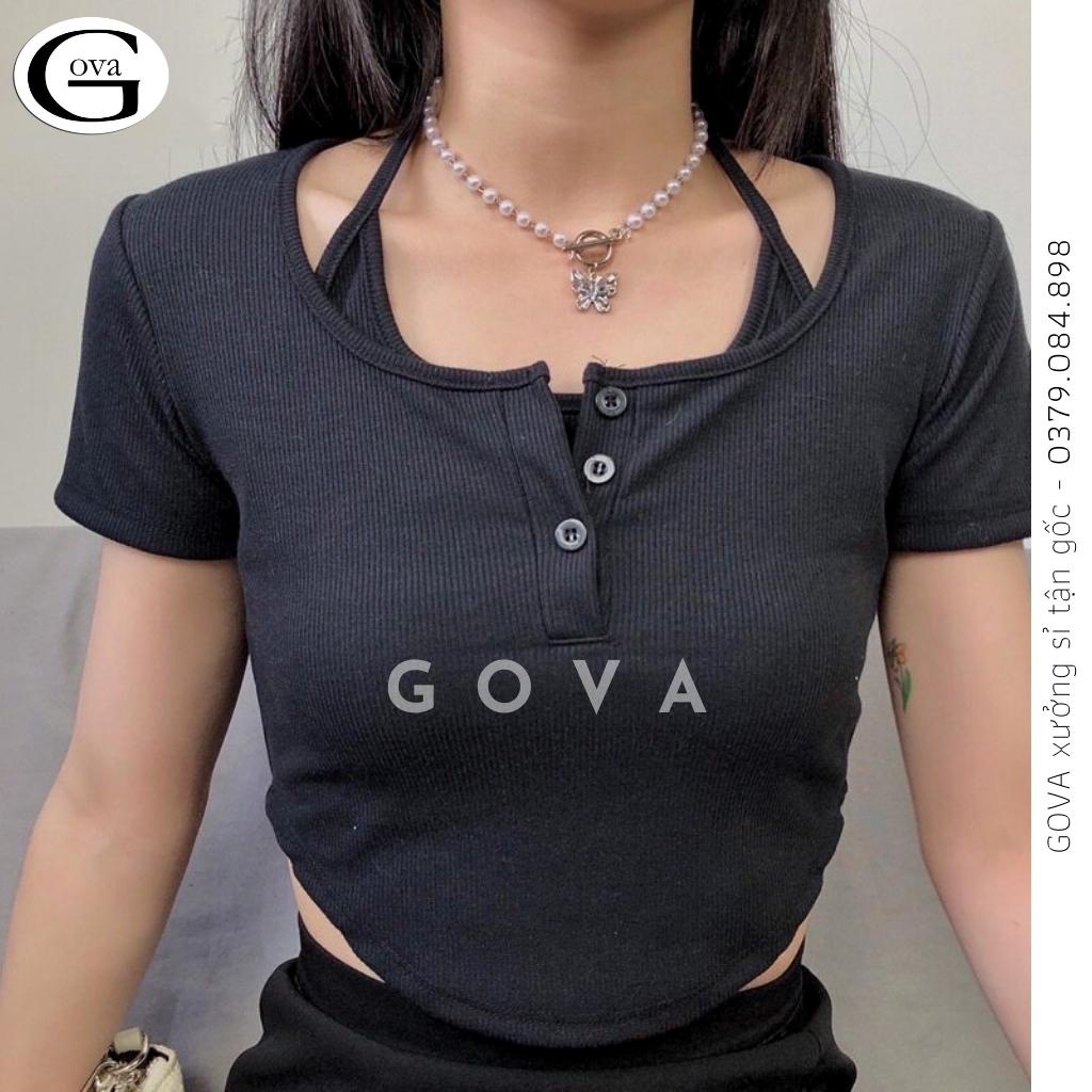 Áo Croptop GIẢ YẾM 2 LỚP Thun Gân Kiểu Sexy Nữ, Áo Thun Ôm Body Đẹp GOVA