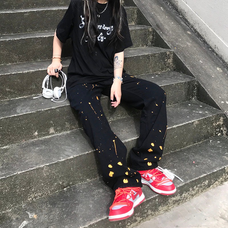 Quần Jeans Nữ Dài Lưng Cao Ống Rộng Thời Trang Hàn