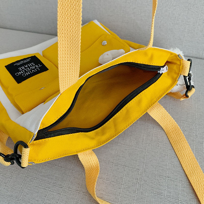 Túi Xách Nữ Vải Bạt Thời Trang Hàn Horizontal square canvas literary one-shoulder portable handbag Women's single shoulder, size 29*33*7CM, black/yellow/blue/pink