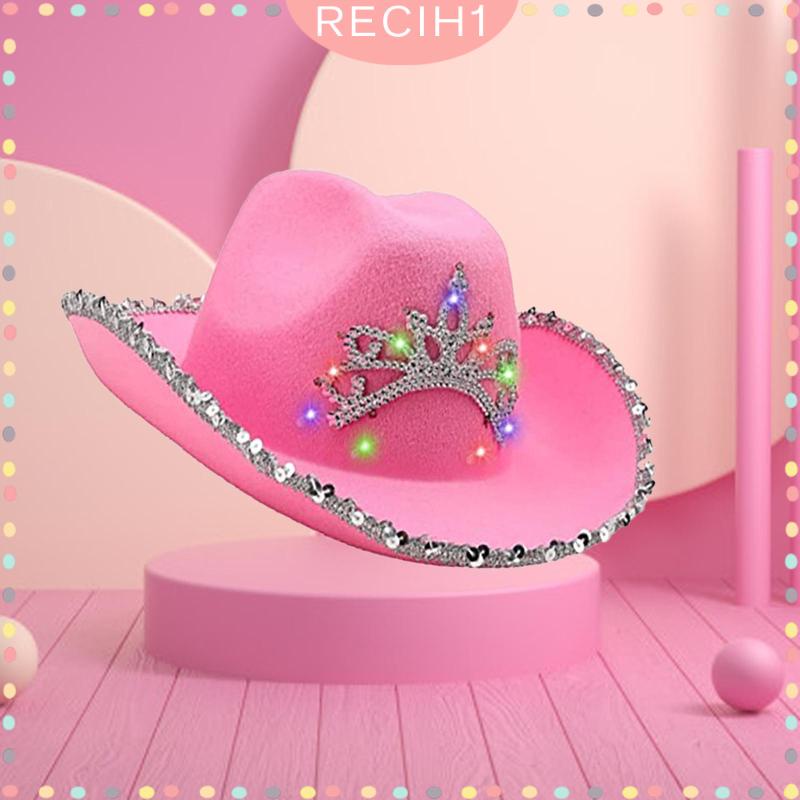 Mũ cao bồi màu hồng đính vương miện phong cách công chúa cho nữ