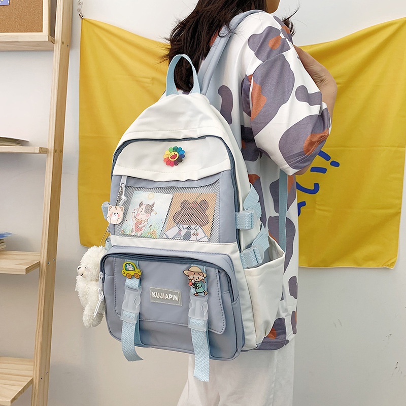 Ba lô IELGY màu sắc tương phản thiết kế thời trang cho học sinh