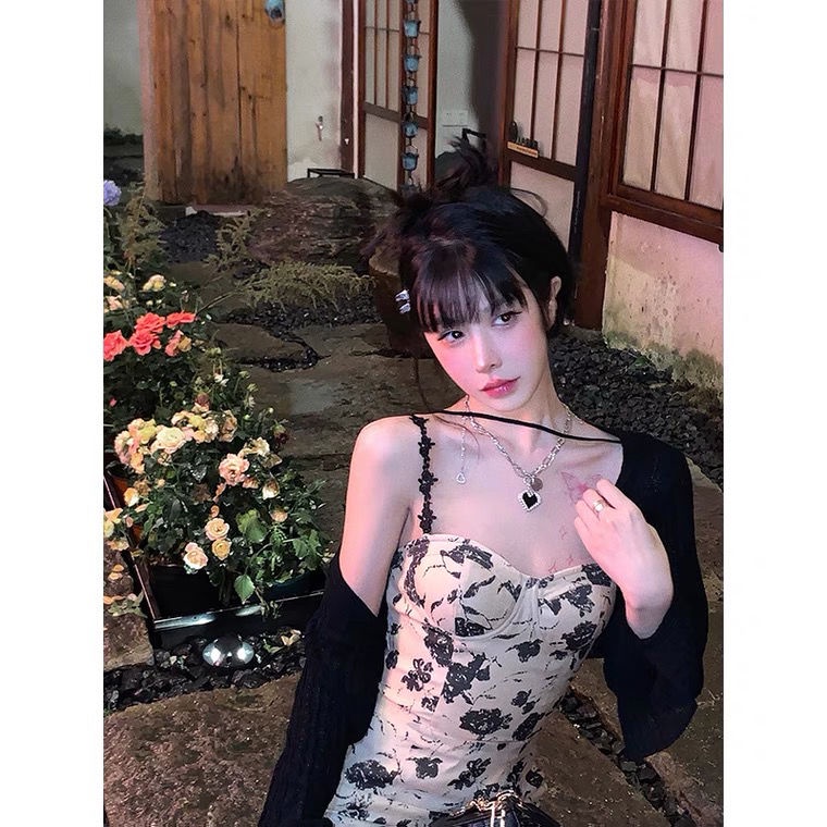 Hot!Đầm Chữ a Hai Dây In Họa Tiết Hoa Phong Cách Pháp Thời Trang Mùa Hè Cho Nữ