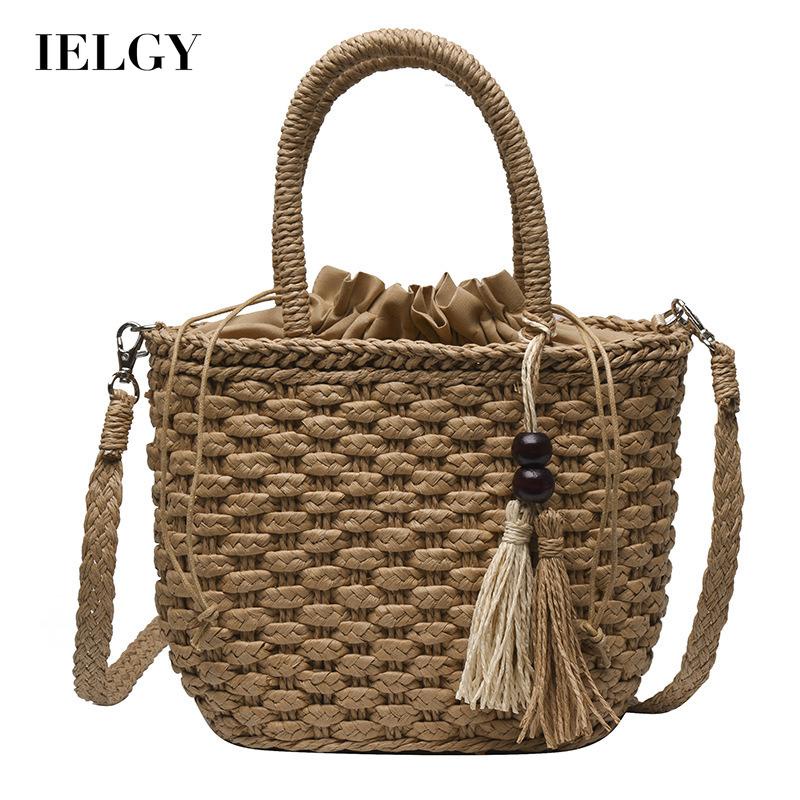 Túi xách IELGY đan rơm phối tua rua thời trang cho nữ