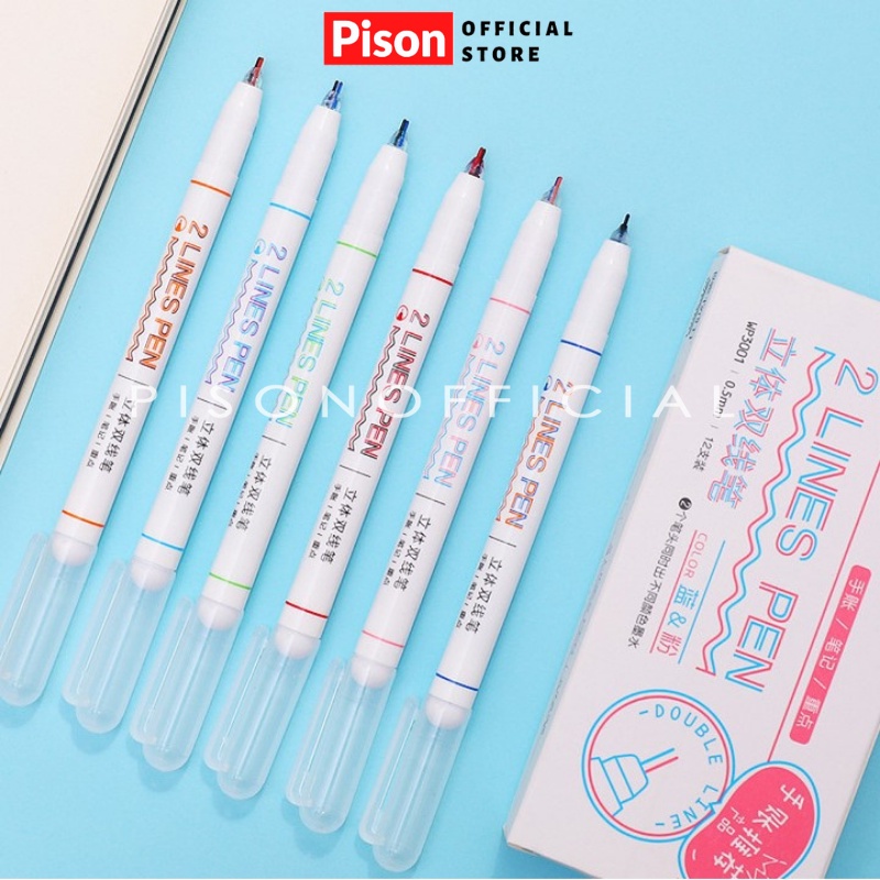 Bút double line Pison, bút 2 ngòi 2 màu mực trang trí sổ nét 0.5mm - BN013 - 01 bút