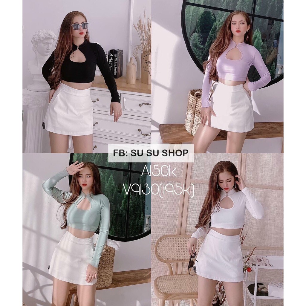 Áo sườn xám croptop vải borip cổ giọt nước thời trang TTSA0853