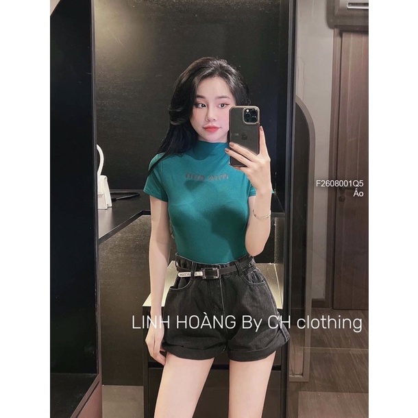 Áo Tăm hàn cổ lọ ngắn tay in chữ min kiểu TT2608