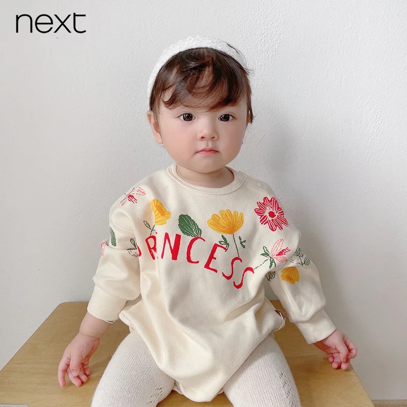 Áo liền quần dài tay in hoa đáng yêu cho bé gái 0-24 tháng