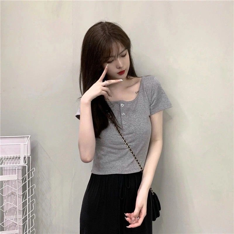 Áo Thun Ngắn Tay Cổ Vuông Phong Cách Hàn Quốc Cho Nữ Áo phông Nữ NZ-TX-79