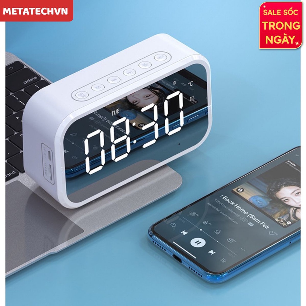 Loa Bluetooth Để Bàn 5W Màn Hình LED Đồng Hồ Báo Thức Âm Thanh Chất Lượng Cao - Hỗ Trợ Thẻ Nhớ &amp; Nghe FM Nhiệt Độ