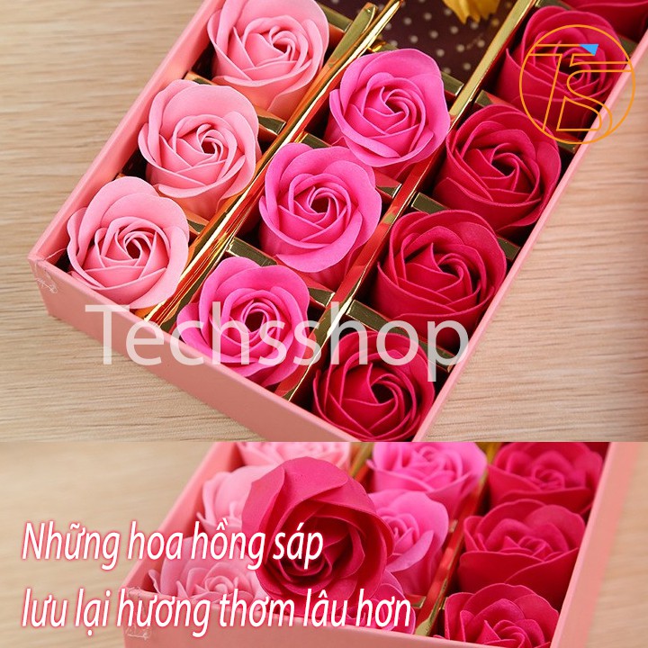 Hộp quà 12 bông hồng sáp và hoa mạ vàng - Quà tặng ngày valentine 14/2 - lễ quốc tế phụ nữ 8/3 - Quà sinh nhật