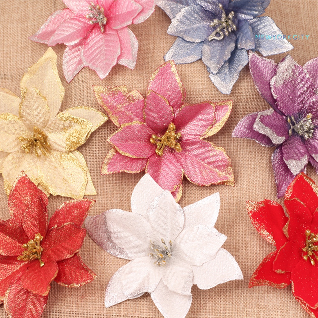 Bộ 2 Bông Hoa Nhân Tạo Bằng Nhựa Sống Động Dùng Trang Trí Giáng Sinh