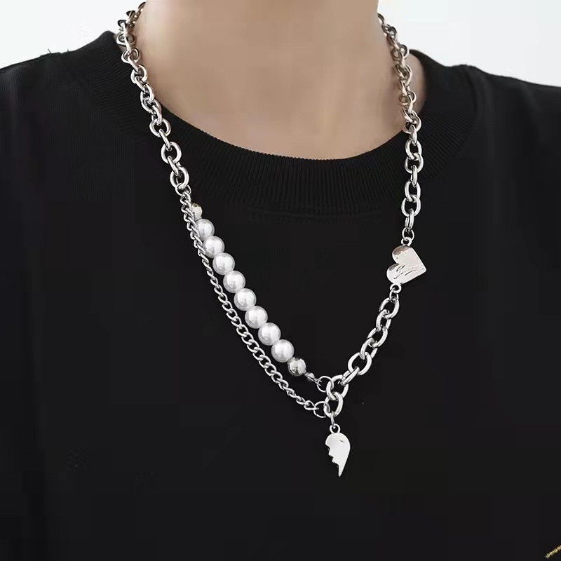 Vòng Cổ Chuỗi Hạt Ngọc Trai Mặt Hình Trái Tim Đôi Phong Cách Tối Giản Thanh Lịch Thời Trang Dành Cho Nam Nữ