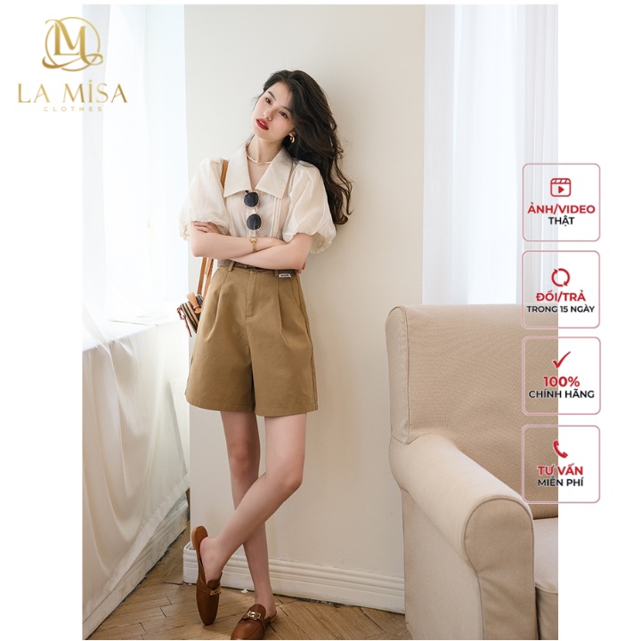 Sơ mi tay phồng ngắn phong cách hàn quốc, sơ mi tay ngắn form đứng dáng ML(02) La MiSa Clothes
