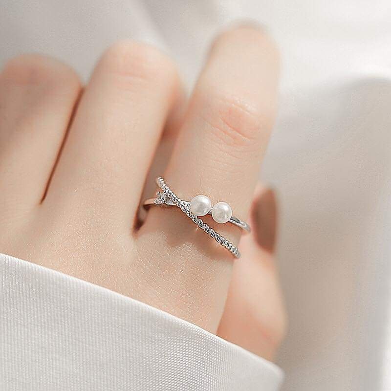 Nhẫn bạc Van jewelry V10156 nhẫn Freesize đính Ngọc trai nhân tạo dễ thương