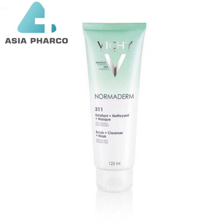 Vichy Kem Tẩy Tế Bào Chết 3 Tác Dụng Normaderm 3 in 1 Scrub + Cleanser + Mask 125ml