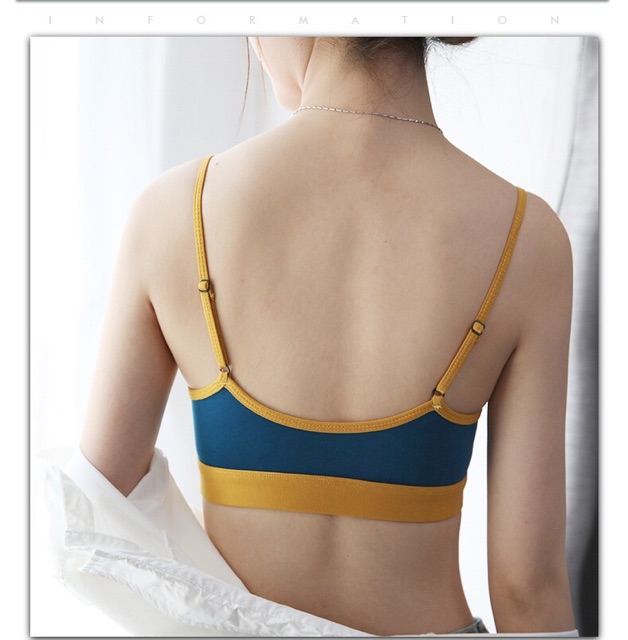 (Thanh lý size S) Áo Lót Bralette Cotton Không Gọng Thiết Kế Có Khe Tháo Mút Phối Màu Cá Tính B213