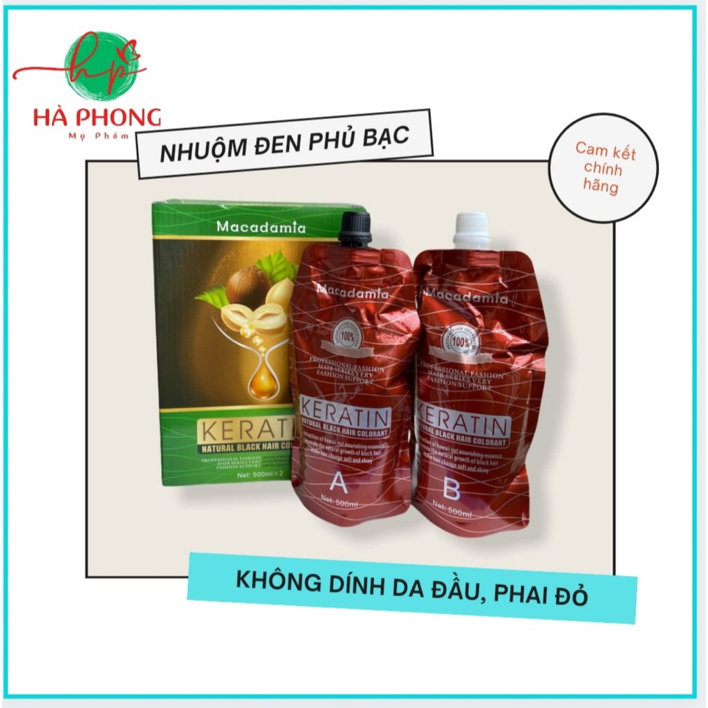 [Siêu Sale] [Chính hãng] Thuốc Nhuộm đen phủ bạc Macadamia, không dính da đầu, không phai đỏ cặp 500mlx2