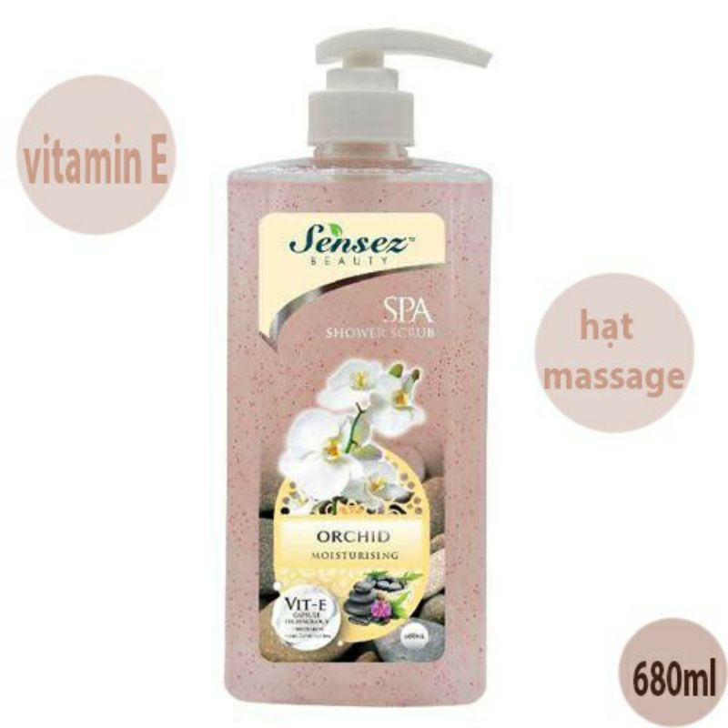 Sữa tắm hạt Massage Sensez hương hoa Lan 680ml