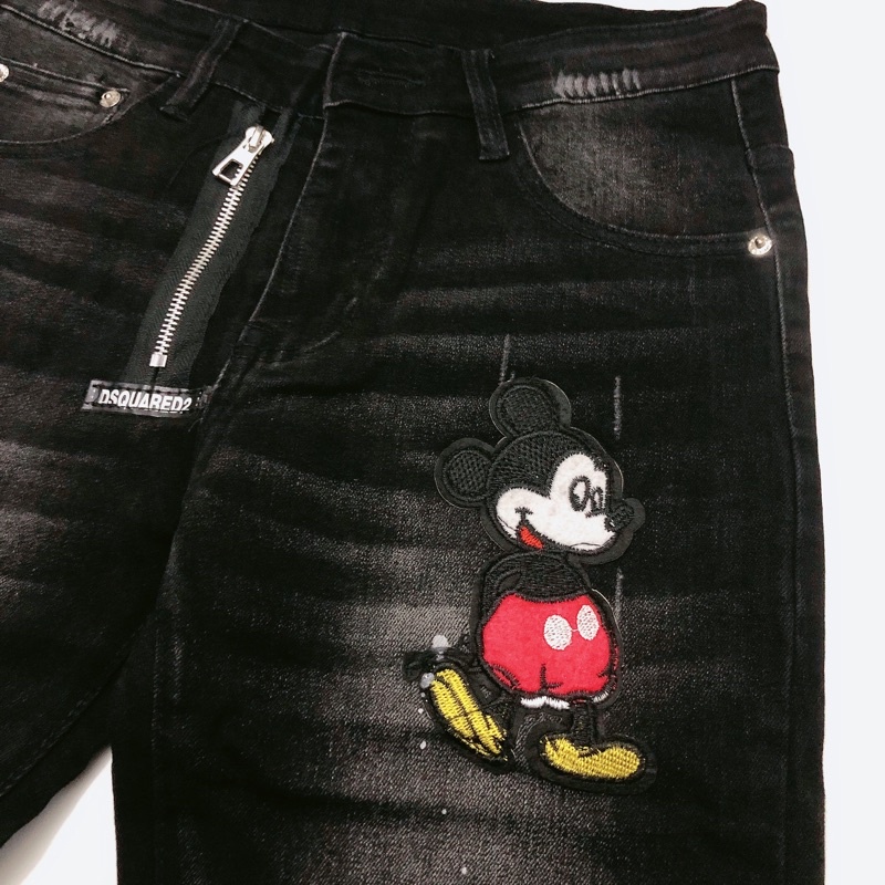 Quần bò nam ống côn Mickey khoá lệch hot trend 2022 - Jean biker