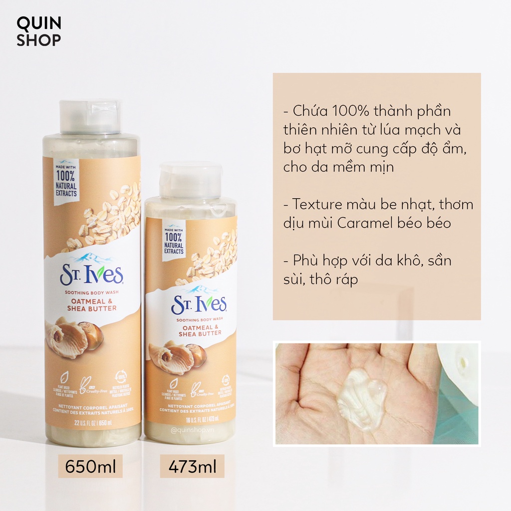 Sữa Tắm Dưỡng Ẩm, Tẩy Tế Bào Chết, Giảm Mụn, Mờ Thâm St.Ives Oatmeal & Shea Butter, Pink Lemon, Sea Salt Body Wash