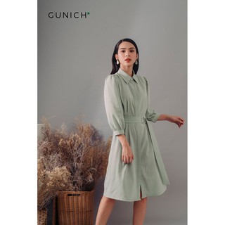 Đầm sơ mi xanh tay phồng Gunich
