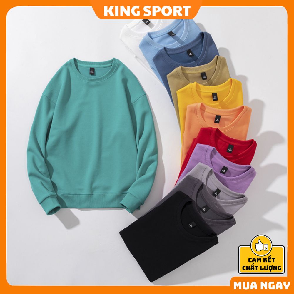 Áo sweater nam nữ nỉ trơn nhiều màu unisex phong cách hàn quốc KING SPORT Áo sweater nỉ form rộng dài tay lót nỉ ấm áp | BigBuy360 - bigbuy360.vn