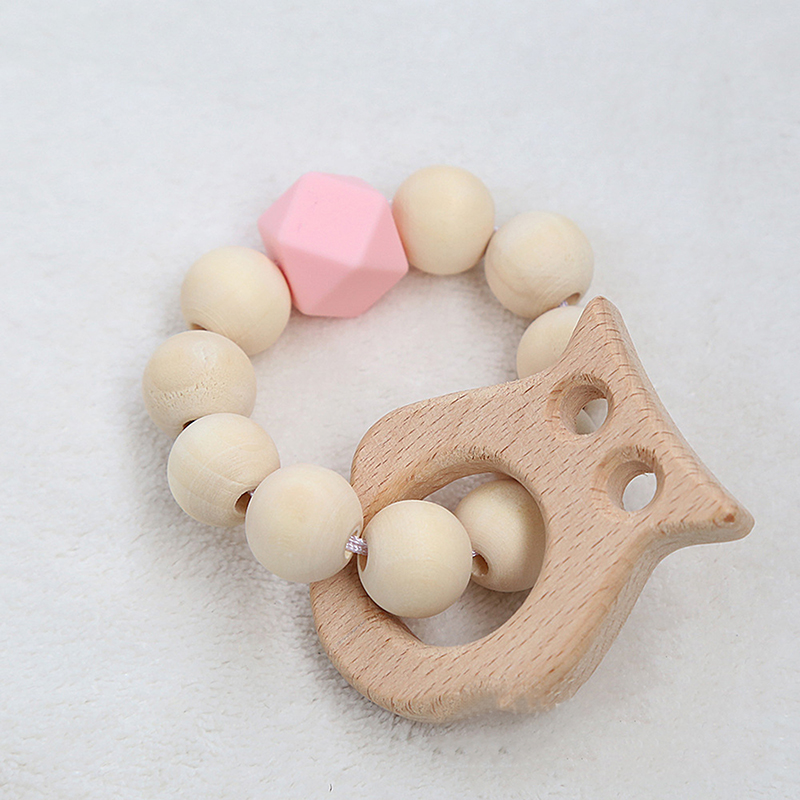 Bnvn 12# Wooden Rattle Beech Bear Hand Teething Ring Baby Rattles Play Stroller Toy Bnvv