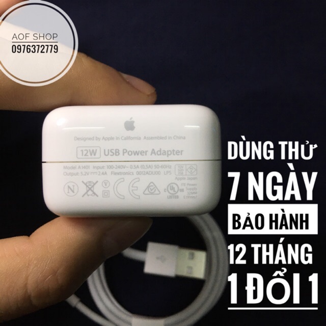 Củ sạc nhanh Iphone Ipad 12w Chính Hãng - Bảo Hành 12 tháng