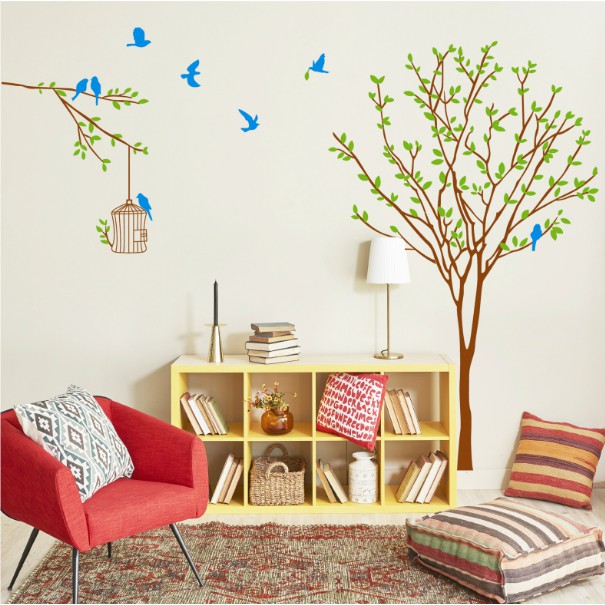 Decal trang trí Cành Cây lớn và lồng chim