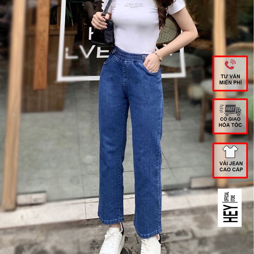 Quần jean ống rộng cạp chun, quần bò cạp chun lưng cao cho nữ 3 màu lựa chon đủ size từ 38-80kg V195 - HEY OFFICAL