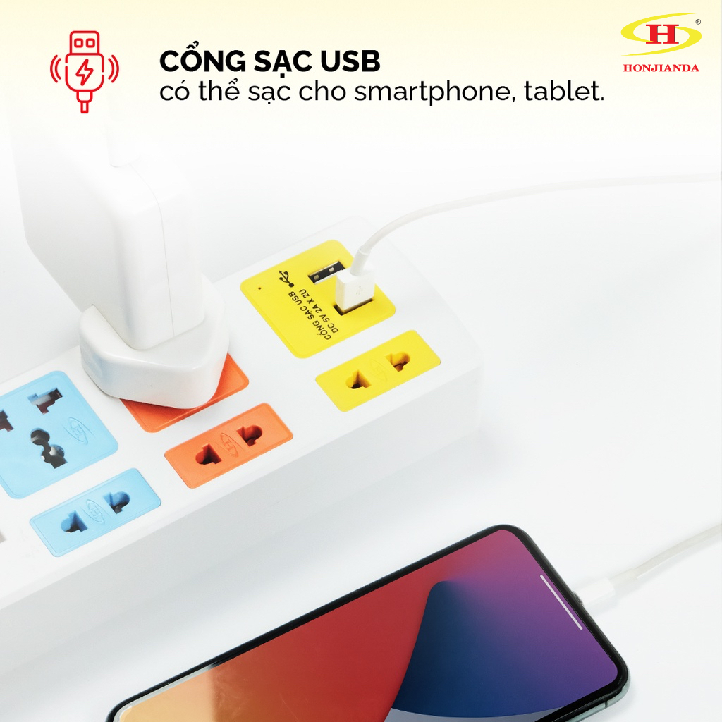 Ổ cắm điện đa năng Honjianda Có USB Mã 04 Dây 3m/5m - an toàn chống quá tải