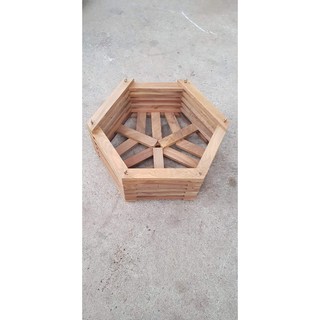 Chậu trồng lan lục giác gỗ lũa gang bầu siêu bền dk 20cm