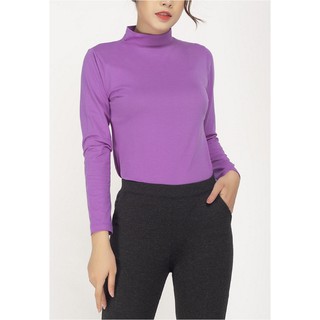 Áo giữ nhiệt Vicci cổ 3P màu tím đậm, thiết kế dài tay 100% cotton