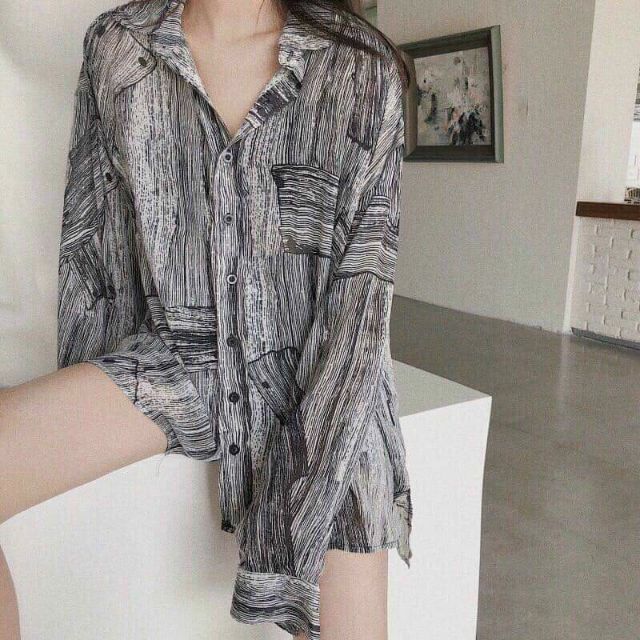 Áo sơ mi vân gỗ fom nữ nhiều màu sắc