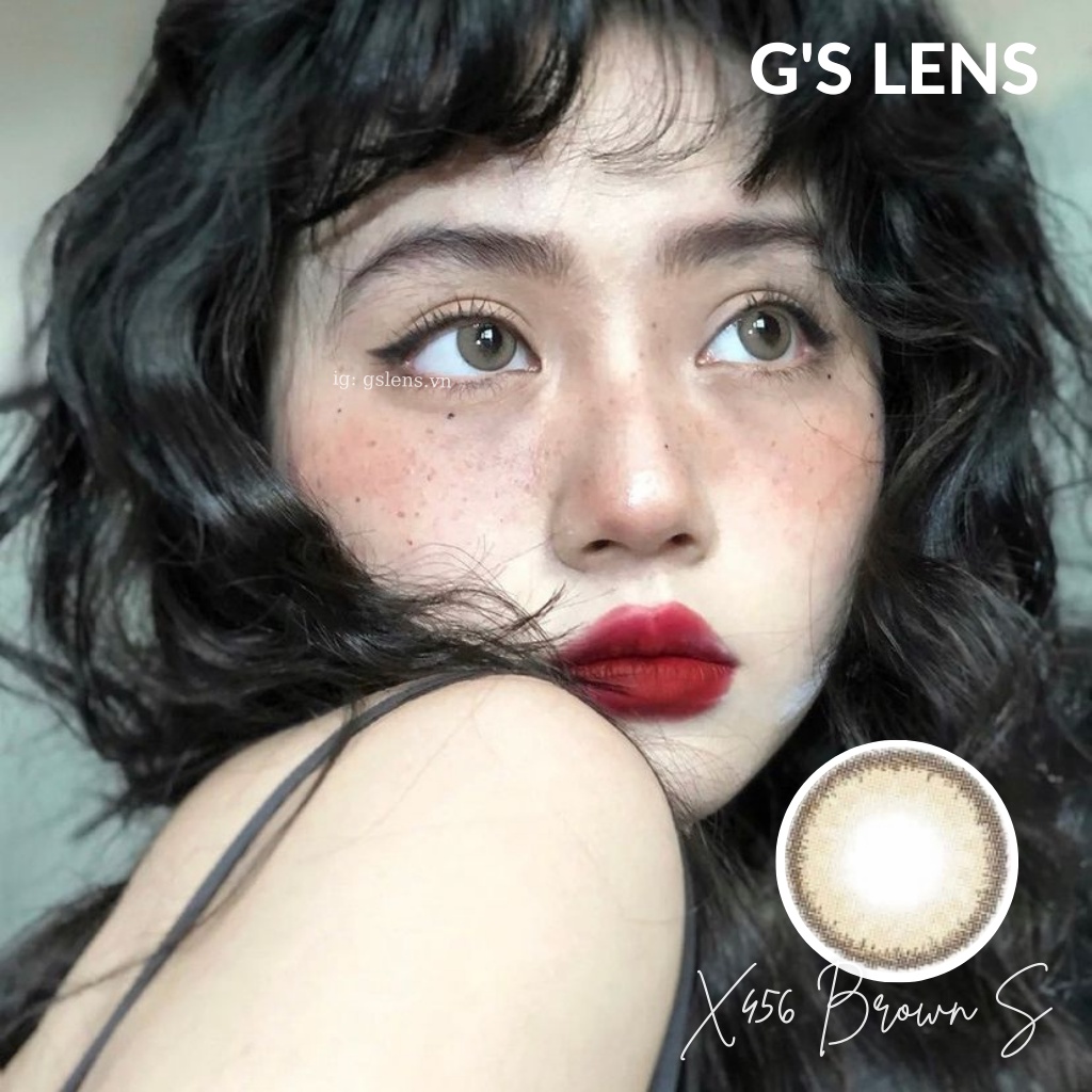 Kính Áp Tròng Lens Nâu Giãn Nhẹ Tự Nhiên Size S 14.2mm Có 0 Đến 6 Độ X456 Brown S