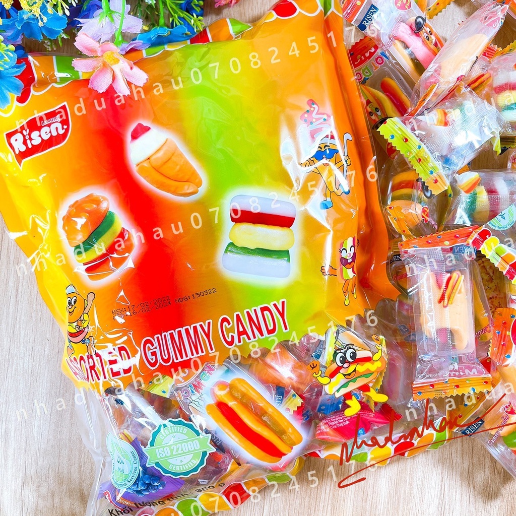 Một gói kẹo dẻo hình burger/sanwich/kem quế/ hotdog Risen Mỹ gói mix đủ mẫu 350gam
