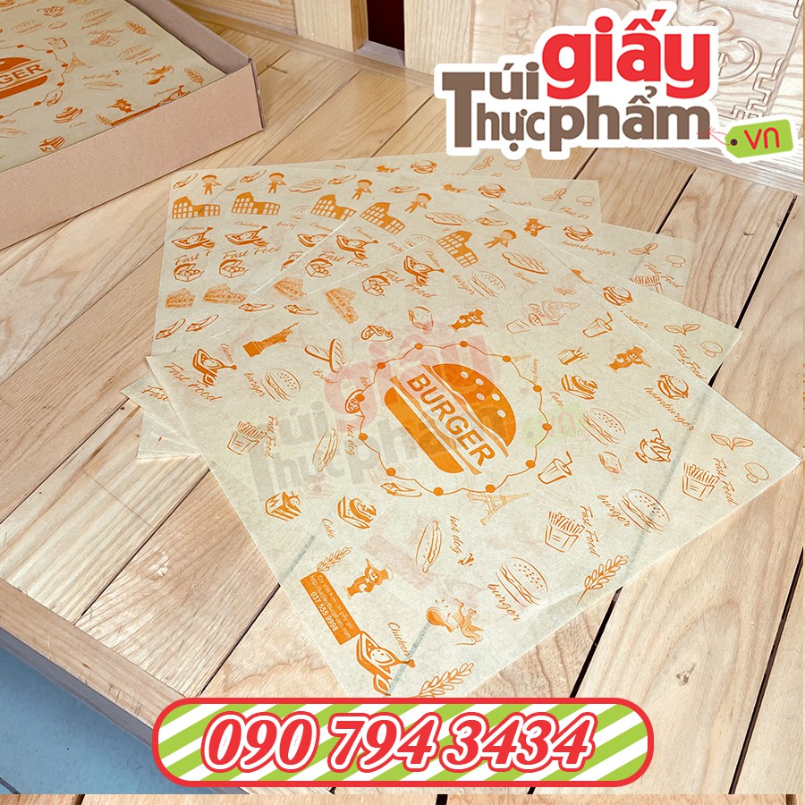 4kg Giấy Gói Burger Kraft Nhiều Hình (MG Kraft Định lượng 35g- in sẵn)