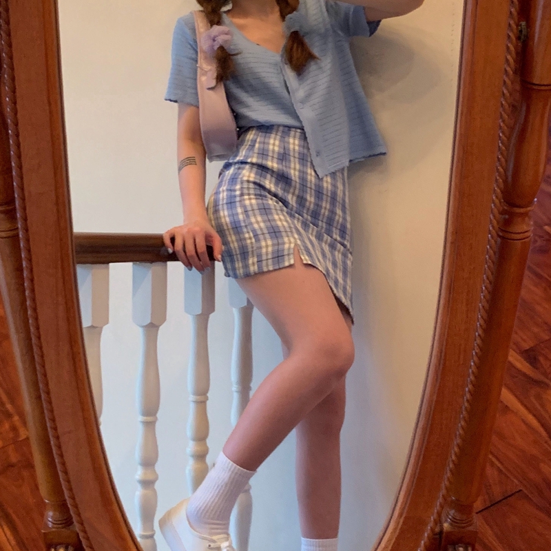 IELGY Chân Váy Chữ A Lưng Cao Họa Tiết Kẻ Sọc Thời Trang Mùa Hè Cho Nữ